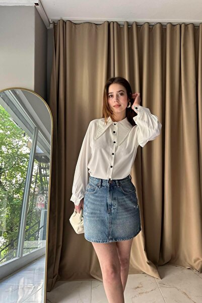 lizge giyim MENDİL YAKA BONCUK DETAYLI BLUZ