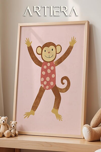 HİGUERA Cute Baby Monkey Bohemian Girl Baby Παιδικό Δωμάτιο Διακόσμηση Πίνακα...