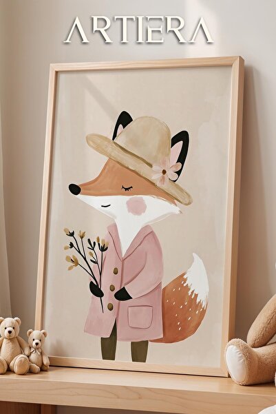 HİGUERA Ροζ φόρεμα με καπέλο Bohemian Fox Baby Girl Διακόσμηση παιδικού δωματ...