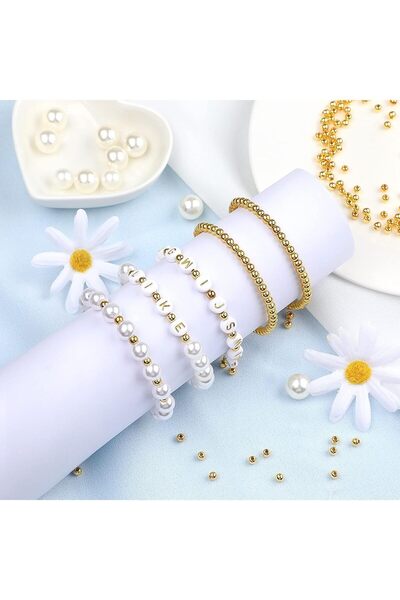 JUNEBRUSHS 1500Pcs 4mm Spacer Round Beads Smooth Loose Ball Beads for Bracelet Necklace Jewelry (Color: Gold)