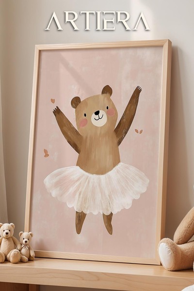 HİGUERA Χαριτωμένη μπαλαρίνα αρκουδάκι με ροζ φόντο Διακόσμηση παιδικού δωματ...