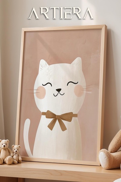 HİGUERA Χαμογελαστή χαριτωμένη λευκή γάτα - Διακόσμηση παιδικού δωματίου Bohe...