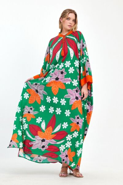 bacc فستان نسائي طويل منسوج من الفيسكون مطبوع باللون الأخضر Bcvl-251069