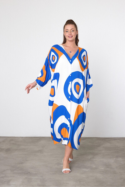 bacc Maxi Size Blue Orange Printed Woven Viscon Dress Bcvl-25905