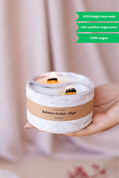 Luminolier Amber Kokulu %100 Doğal Soya Mum – El Yapımı Beton Kavanoz, Aromat...