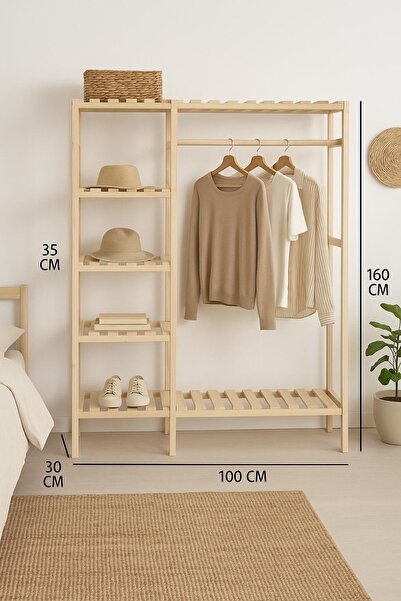 pinoxi Masif Ahşap Ayaklı Askı Elbise Askısı Çok Amaçlı Dolap Gardırop 30cmx1...