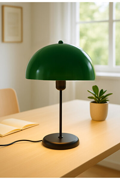 Fico Home Modern Lampshade Table Lamp with Green and Black Detail E-27 Base