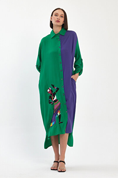 bacc Women's Maxi Length Green Embroidered Woven Viscon Dress Bcvl-25991