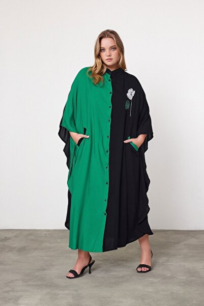 bacc فستان نسائي طويل مطرز باللون الأخضر من قماش الفيسكون المنسوج Bcvl-25993