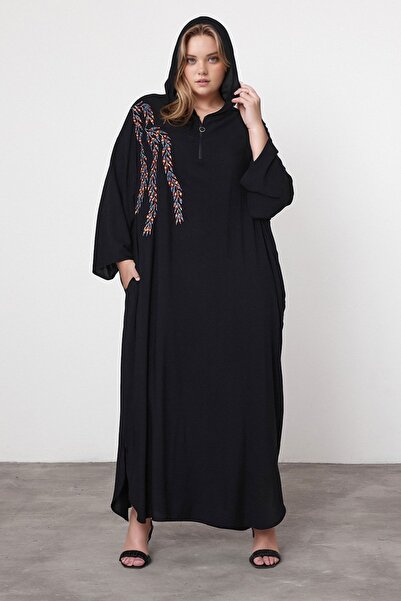 bacc Μαύρο Κεντημένο Πλεκτό Φόρεμα Βισκόζης σε Μάξι Μήκος