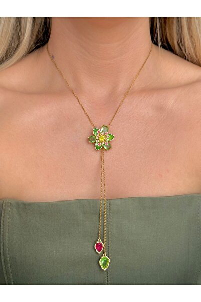 YOUES JEWELRY قلادة على شكل زهرة من الفولاذ على شكل حرف Y