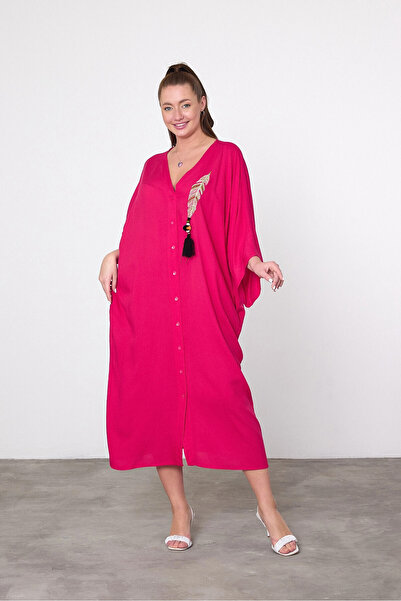 bacc Γυναικείο φόρεμα μάξι με φούξια κέντημα υφαντό βισκόζη Bcvl-25v039