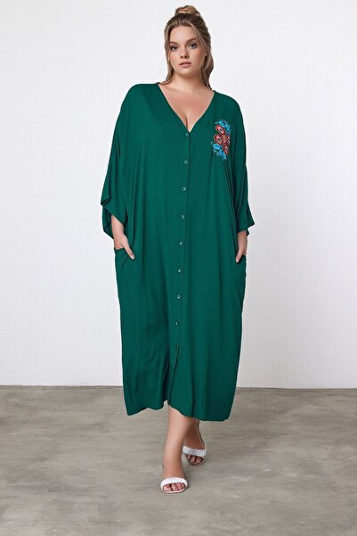 bacc Women's Maxi Length Emerald Green Embroidered Woven Viscon Dress Bcvl-25V038