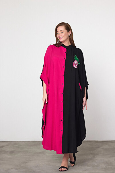 bacc Women's Maxi Length Fuchsia Embroidered Woven Viscon Dress Bcvl-25994