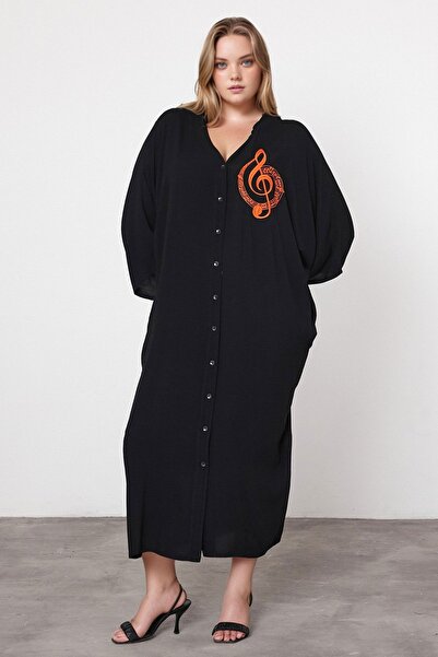 bacc Women's Maxi Length Black Embroidered Woven Viscon Dress Bcvl-25V050