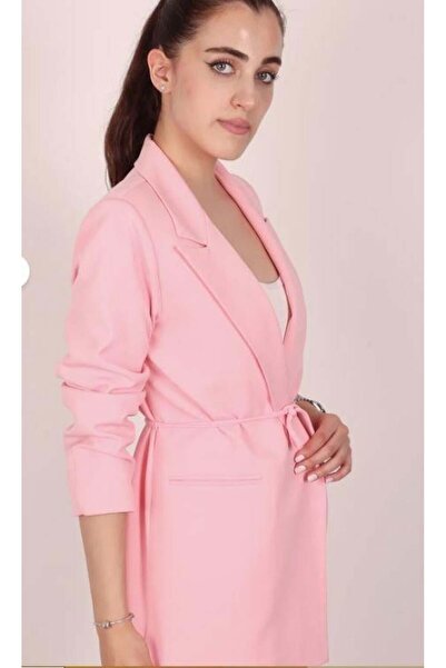 Hazel سترة بليزر نسائية باللون الوردي مع ربطة خصر