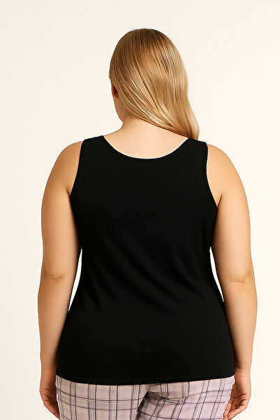 HNX Siyah Pamuklu Büyük Beden Kalın Askılı Kadın Atlet