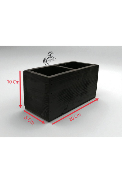 Krb Ahsap Wooden Compartment Pen Holder, Pen Box, Wooden Pen Holder, Black Table Top Pen Holder