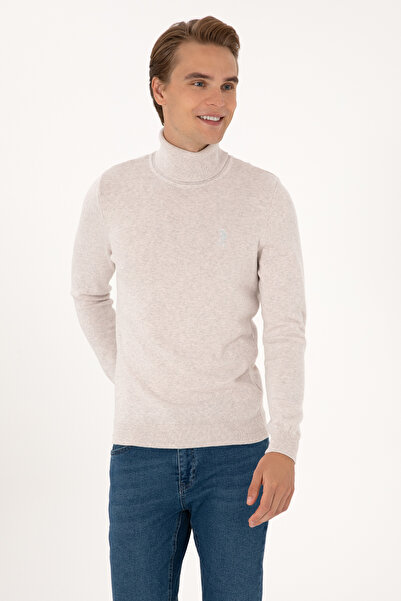 U.S. Polo Assn. Men's Slim Fit High Collar Stone Basic Sweater 50288884-Vr225