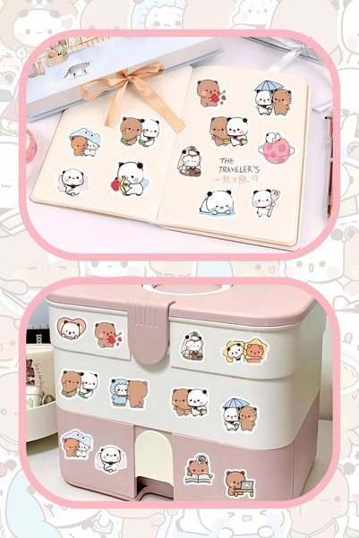 Grafikup 120 Pieces Cute Bear Couple Sticker Set - Cute Pen Laptop Notebook Water Bottle Sticker