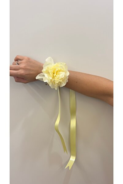 SteelbyBD Sarı Büyük Şakayık Model Saten Kurdeleli 5 Adet Nedime Bilekliği