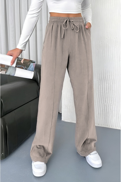 adba style Lace-Up Elastic Waist Modal Palazzo Women's Trousers 4015