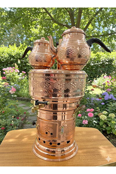 Zinnun Bakır 10 Lt Semaver (9 litre su 2.5 lt Dem) (ÇİFT DEMLİKLİ-MANGAL -KAZAN AYRILABİLİR)