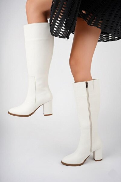 Difolia Білі чоботи з довгим застібкою-блискавкою
