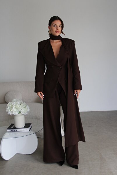 Julidress Prémiový designový set: dvouřadá bunda s šálovým límcem a palazzo kalhoty