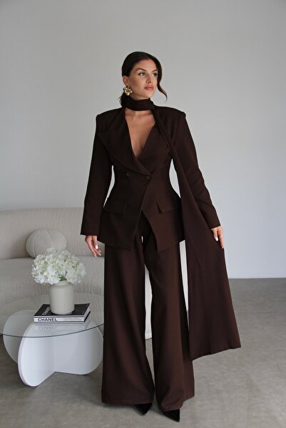 Julidress Prémiový designový set: dvouřadá bunda s šálovým límcem a palazzo kalhoty