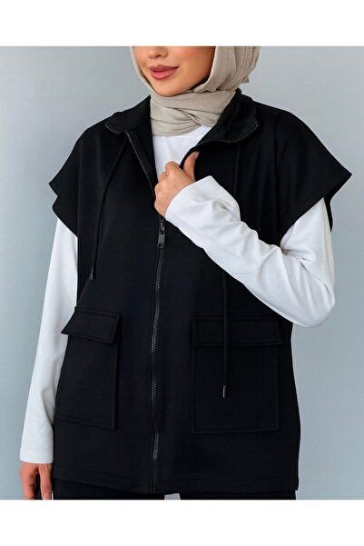 onlymoon Kadın Siyah Yelek Pantolon İkili Takım | %100 Pamuk | Rahat Kesim | Lastikli Bel | 4 Mevsim - Günlük