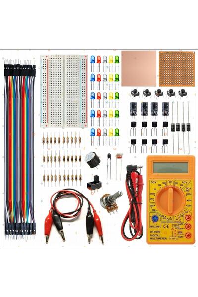 eğiteklab BREADBOARD TEMEL ELEKTRONİK EĞİTİM SETİ + DT830D MULTİMETRE