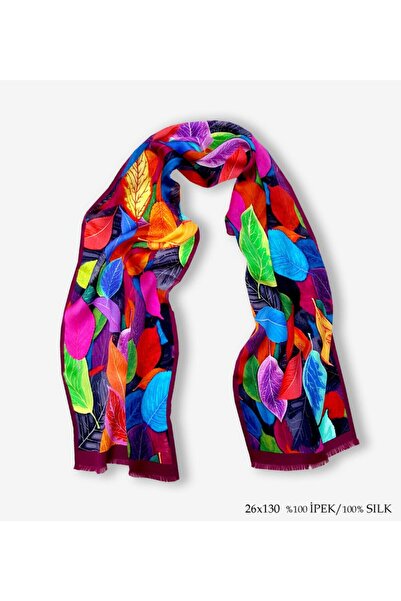 Galiga Leaves Purple Ipek Fular 26x130 cm