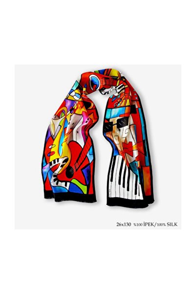 Galiga Cubic Jazz %100 Ipek Fular 26*130cm 'art On Silk'