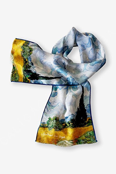 Galiga Van Gogh-cypress %100 Ipek Fular 26*130cm 'art On Silk'