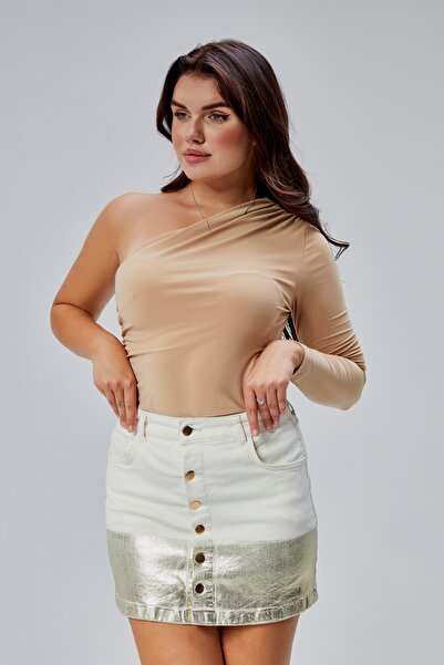 agel Women's Varaklı Cream Above-Knee Skirt