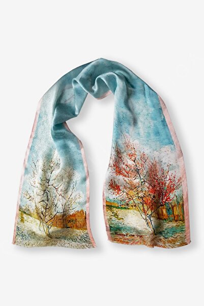 Galiga Van Gogh-pink Trees %100 Ipek Fular 26*130cm 'art On Silk'
