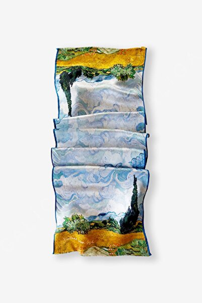 Galiga Van Gogh-cypress %100 Ipek Fular 26*130cm 'art On Silk'