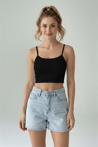 Thestiluxe Toparlayıcı Crop Top Esnek Scuba Kumaş Ip Askılı Spor Bluz Spor Sü...