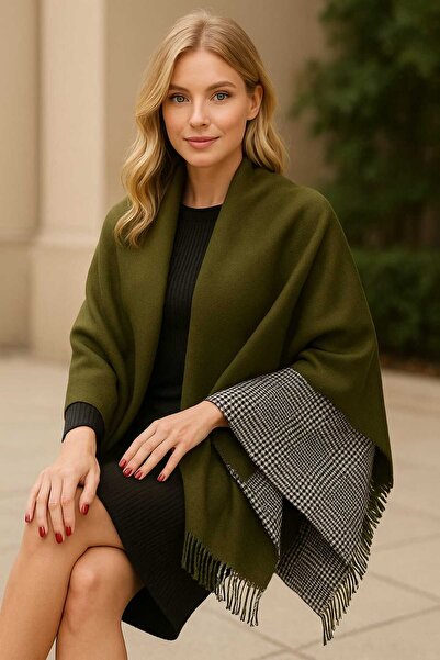 Betülce “Γυναικείο χειμερινό καρό μάλλινο σάλι - Σάλι ώμου διπλής όψης / Σάλι κουβέρτας μεγάλου μεγέθους 70x190cm”-ΧΑΚΙ