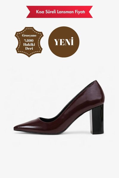 Grasyano Pantofi cu toc din piele naturală din piele lacuită, roșu claret, vâ...