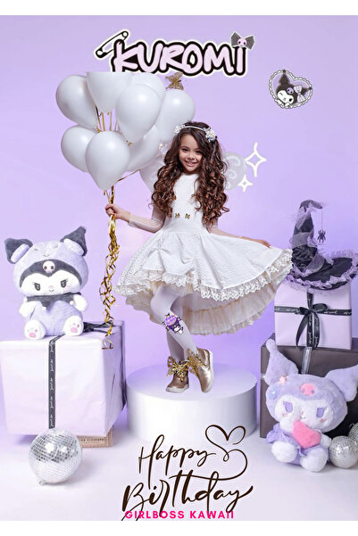 Girlboss Kawaii Kuromi beyaz külotlu çorap mat opak , doğum günü temalı , tüm...