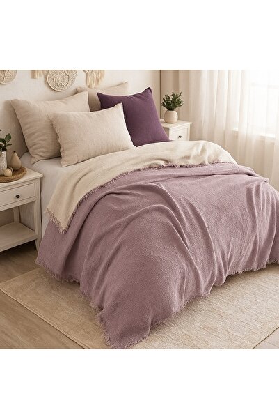Tasarım HB&Victory Müslin Tek Kişilik 4 Katlı Lila Renk Yatak Örtüsü 160x230 cm.