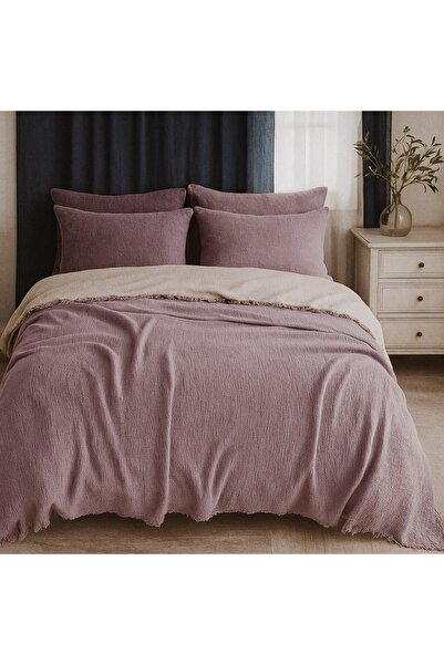 Tasarım HB&Victory Müslin Tek Kişilik 4 Katlı Lila Renk Yatak Örtüsü 160x230 cm.