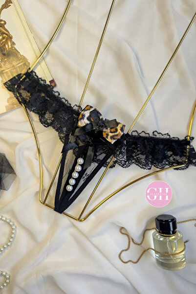 G&H UNDERWEAR Leopard Pearl String Thong Panties