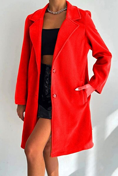 trendalisse Women's Red Unlined Fleece Stamp Coat