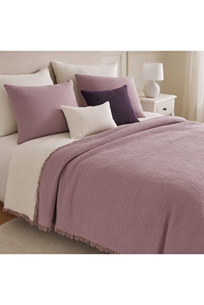 Tasarım HB&Victory Müslin Tek Kişilik 4 Katlı Lila Renk Yatak Örtüsü 160x230 cm.