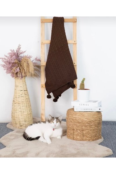 Home Knitwear Pompom Tv Blanket - Knee Shawl - Woven Sofa Cover