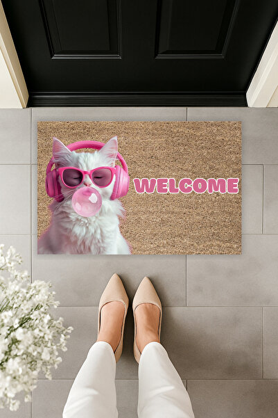 Dormot سجادة أمام الباب على شكل قطة مع نظارات طباعة رقمية حديثة مقاس 70 × 45 سم