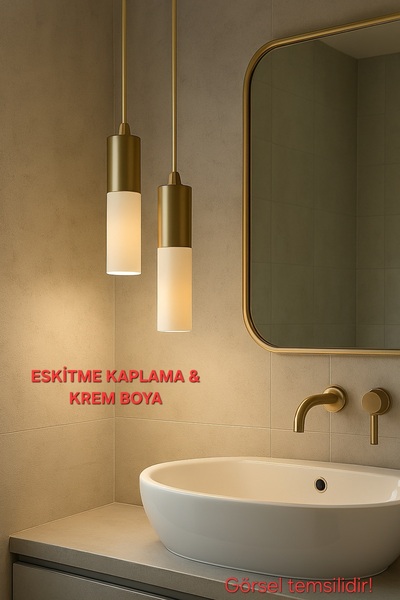 Bozyaka Aydınlatma Arya 2'li Dekoratif Tavan Sarkıt Krem & Eskitme Kaplama Avize (GÜN IŞIĞI LED AMPÜLLER DAHİLDİR...)